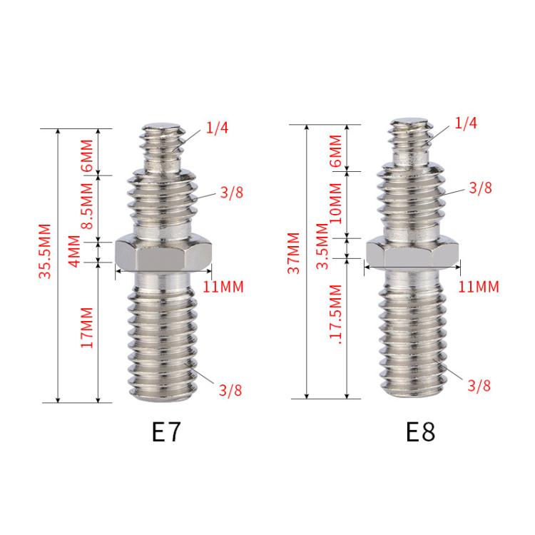 Adattatore per treppiede da 1/4 a 3/8 di pollice per asse centrale della piattaforma cloud, vite per fotocamera, 10pcs E7, 10pcs E8