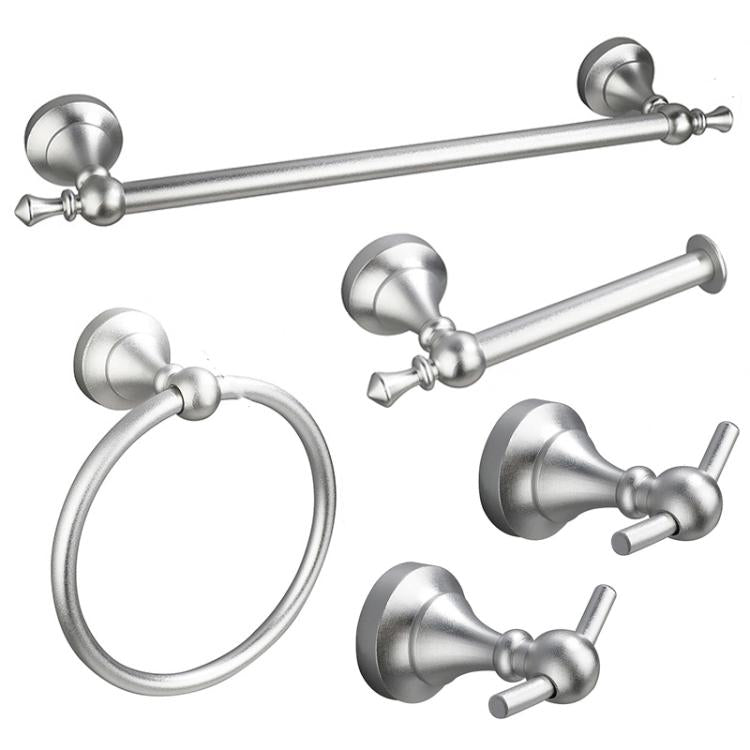 Set da bagno 5 in 1 in alluminio: portasciugamani, anello portasciugamani, portarotolo, gancio appendiabiti, set di accessori moderni da parete.