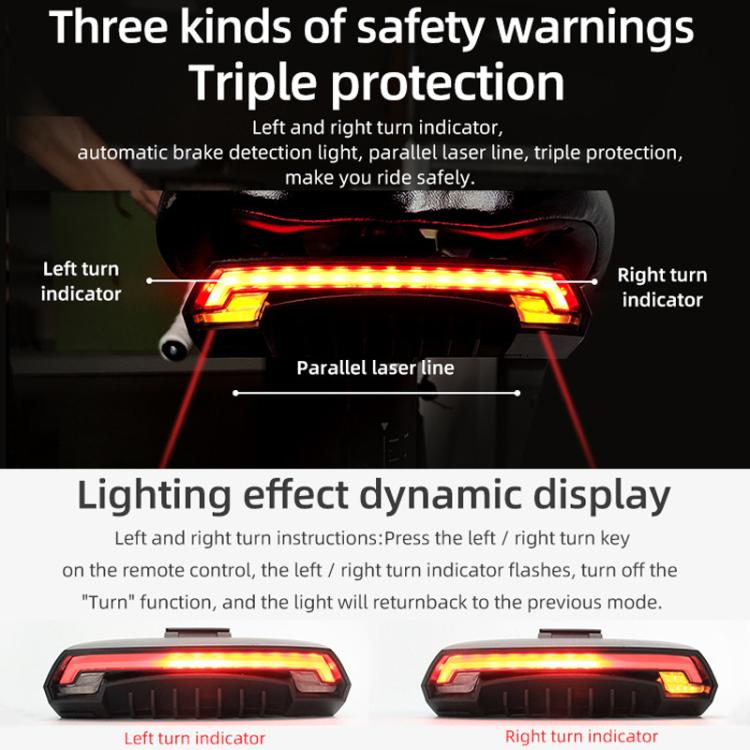 Fanale posteriore laser per bicicletta con telecomando intelligente, indicatori di direzione a LED e luce di avvertimento., MEILAN X5