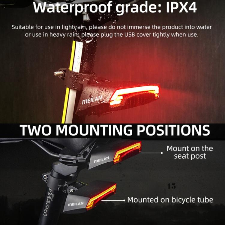 Fanale posteriore laser per bicicletta con telecomando intelligente, indicatori di direzione a LED e luce di avvertimento., MEILAN X5