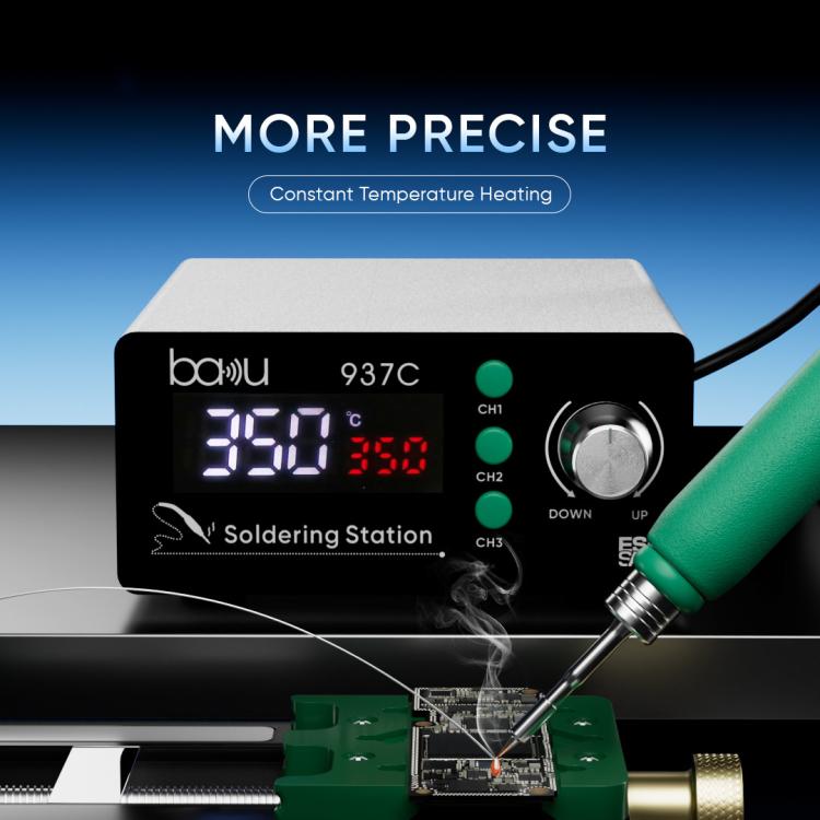 BAKU BA-937C Stazione saldante LCD da 120 W, kit saldatore elettrico termostatico con 3 canali di temperatura preimpostati., 110V US Plug, 220V EU Plug