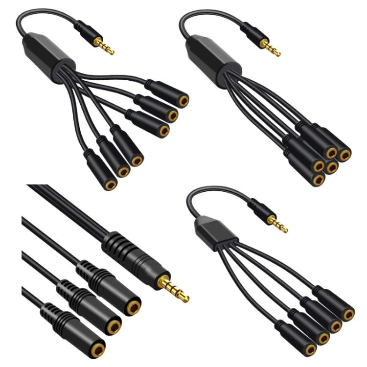3.5mm Laptop Headphone AUX Adapter Cable, 1 To 6, 1 To 5, 1 To 4, 1 To 3