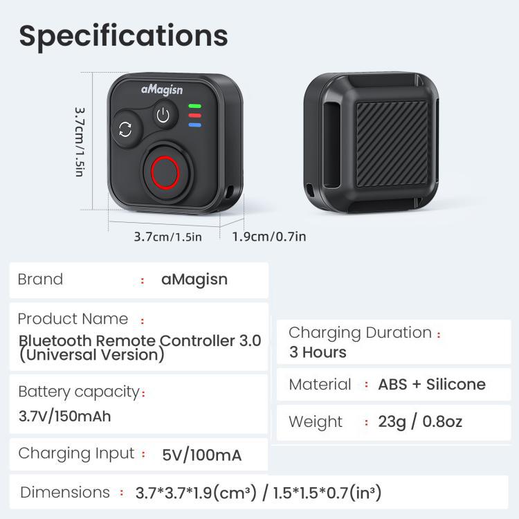 Telecomando Bluetooth aMagisn 3.0 versione universale per Insta360, GoPro Hero, smartphone Android/iOS, DJI OSMO 360, Action 6/5 Pro/4, AM40