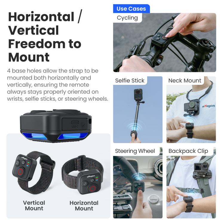 Telecomando Bluetooth aMagisn 3.0 versione universale per Insta360, GoPro Hero, smartphone Android/iOS, DJI OSMO 360, Action 6/5 Pro/4, AM40