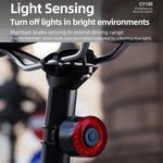 Frenata intelligente per bicicletta, luce posteriore in fibra di carbonio con sensore di vibrazione e spia di avvertimento., CY120