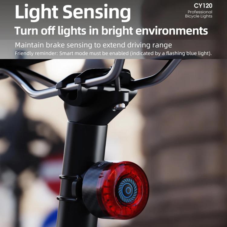 Frenata intelligente per bicicletta, luce posteriore in fibra di carbonio con sensore di vibrazione e spia di avvertimento., CY120