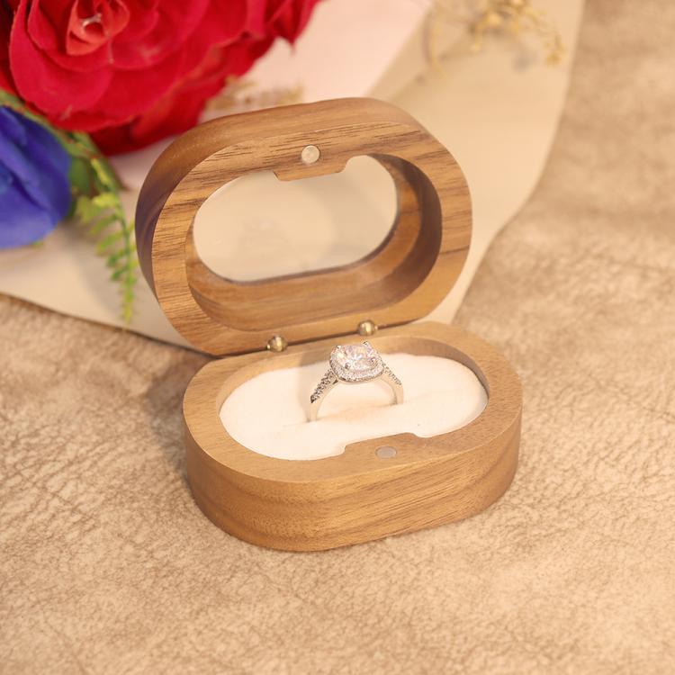 Scatola portagioie in legno massello di noce con finestra ovale in acrilico, ideale per anelli di fidanzamento, orecchini e accessori., Single-Slot Beige, Single-Slot Black, Single-Slot Brown, Single-Slot Coffee, Double-Slot Beige, Double-Slot Black   ...