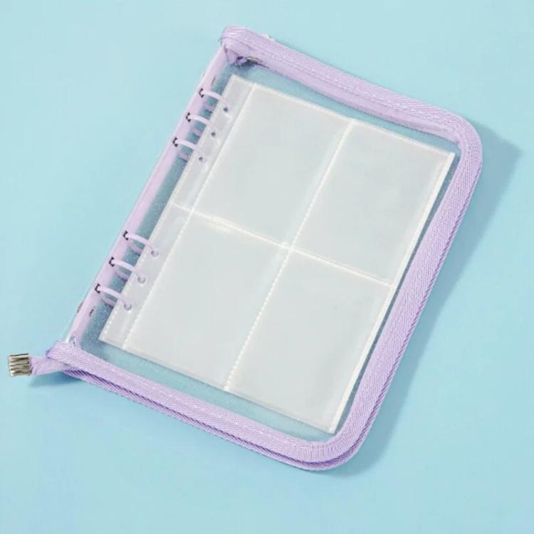 Astuccio multifunzione con cerniera in PVC trasparente e scintillante formato A5, con 25 fogli sfusi e quattro scomparti per riporre gioielli, denaro e foto.