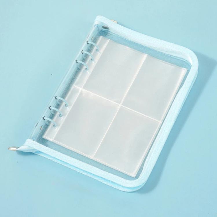 Astuccio multifunzione con cerniera in PVC trasparente e scintillante formato A5, con 25 fogli sfusi e quattro scomparti per riporre gioielli, denaro e foto.