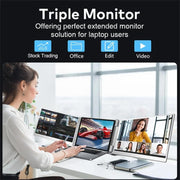 14-Inch Dual Screen Portable Monitor, Compatible With 13.3-17 Inch Laptops, Adjustable Rotation & Foldable Design, HYX-B90D