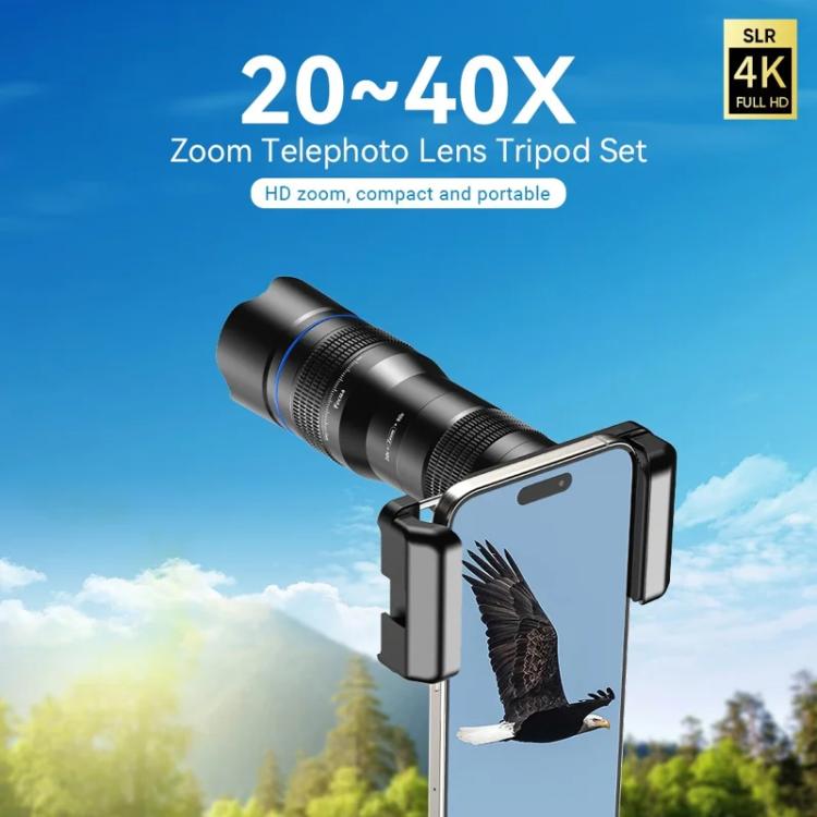 Obiettivo zoom teleobiettivo universale APEXEL interamente in metallo 20-40x per smartphone, telescopio HD per telefono per fotografia lunare e di concerti, APL-20-40X