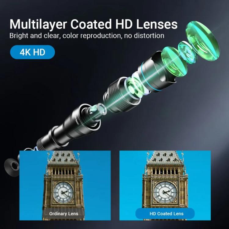 Obiettivo zoom teleobiettivo universale APEXEL interamente in metallo 20-40x per smartphone, telescopio HD per telefono per fotografia lunare e di concerti, APL-20-40X