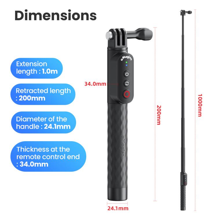 Amagisn Selfie Stick con telecomando per action camera e smartphone, Bluetooth 5.1, estensibile fino a 101 cm (40 pollici)., Claw, 1/4 Inch, Ballhead Claw, Ballhead 1/4 Inch