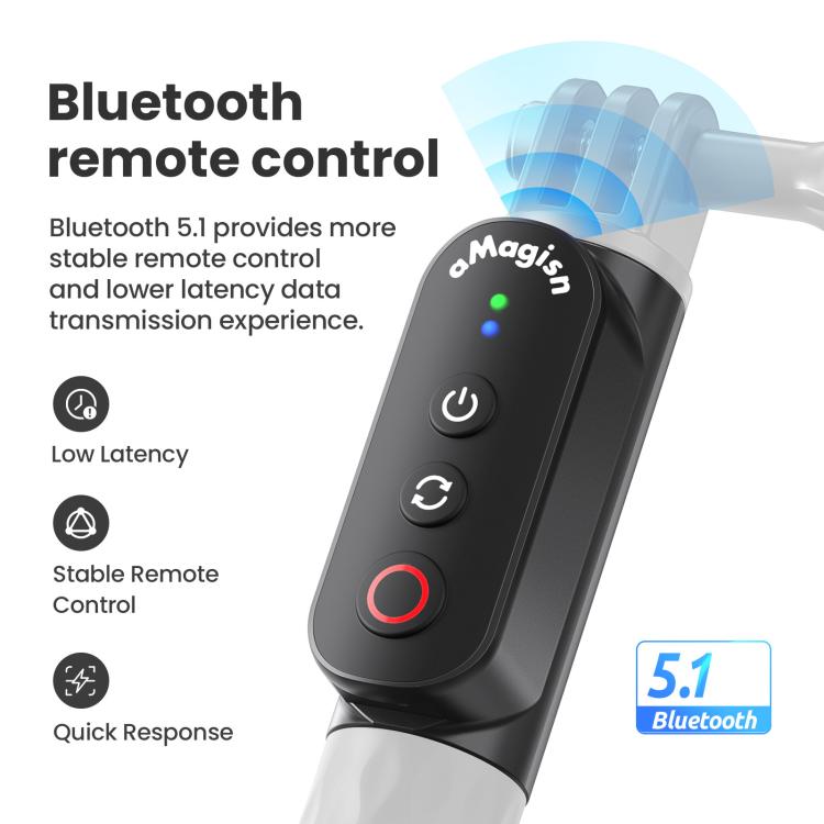 Amagisn Selfie Stick con telecomando per action camera e smartphone, Bluetooth 5.1, estensibile fino a 101 cm (40 pollici)., Claw, 1/4 Inch, Ballhead Claw, Ballhead 1/4 Inch