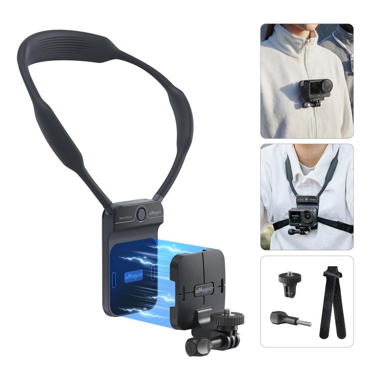Supporto magnetico invisibile da collo AMagisn per vlogging in prima persona, compatibile con GoPro/Insta360/smartphone