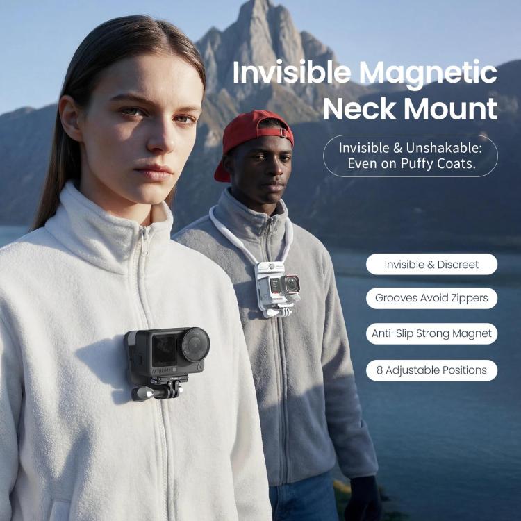 Supporto magnetico invisibile da collo AMagisn per vlogging in prima persona, compatibile con GoPro/Insta360/smartphone