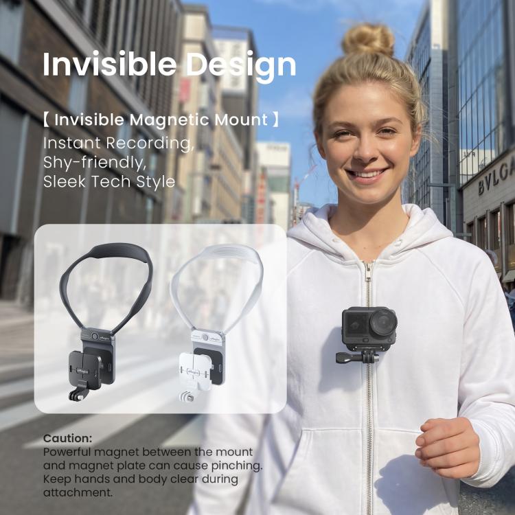 Supporto magnetico invisibile da collo AMagisn per vlogging in prima persona, compatibile con GoPro/Insta360/smartphone