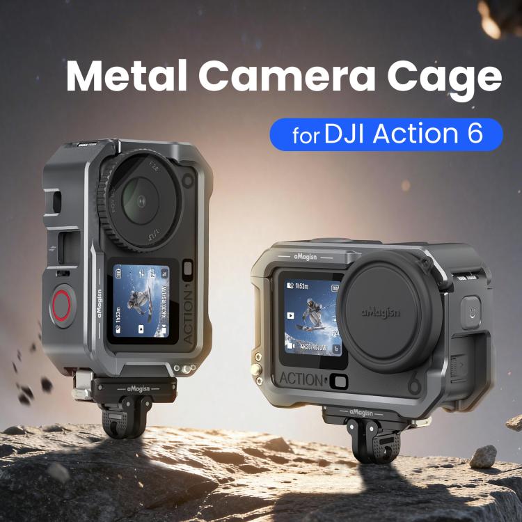 Per DJI OSMO Action 6 aMaginsn Gabbia metallica con sgancio rapido e copriobiettivo in silicone, Action 6 Metal Cage