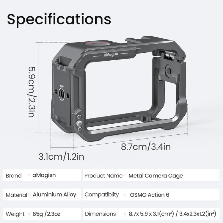 Per DJI OSMO Action 6 aMaginsn Gabbia metallica con sgancio rapido e copriobiettivo in silicone, Action 6 Metal Cage