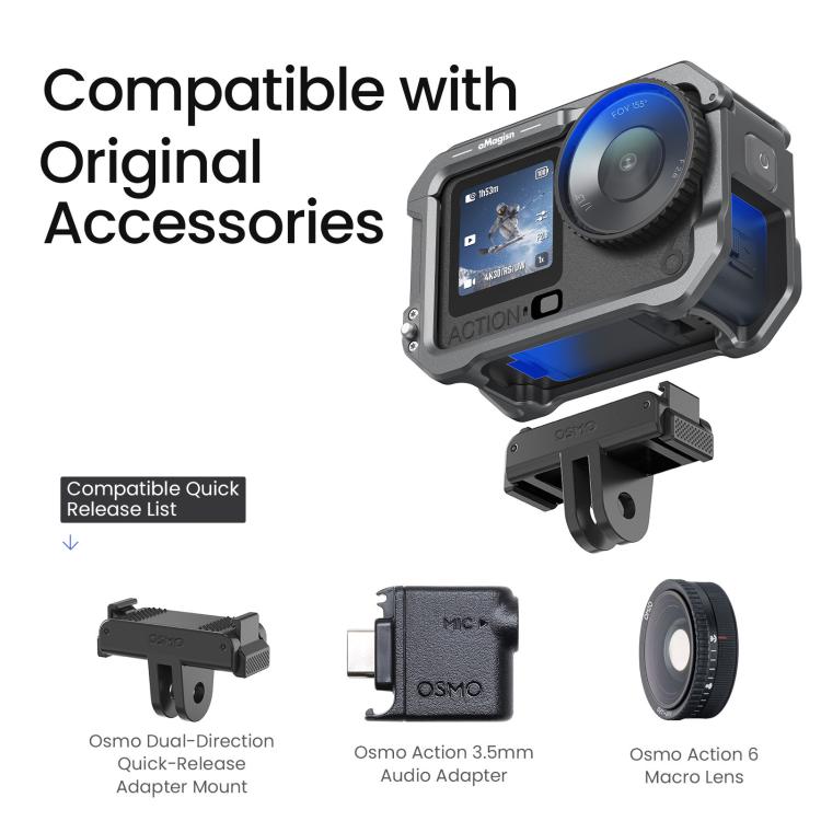 Per DJI OSMO Action 6 aMaginsn Gabbia metallica con sgancio rapido e copriobiettivo in silicone, Action 6 Metal Cage