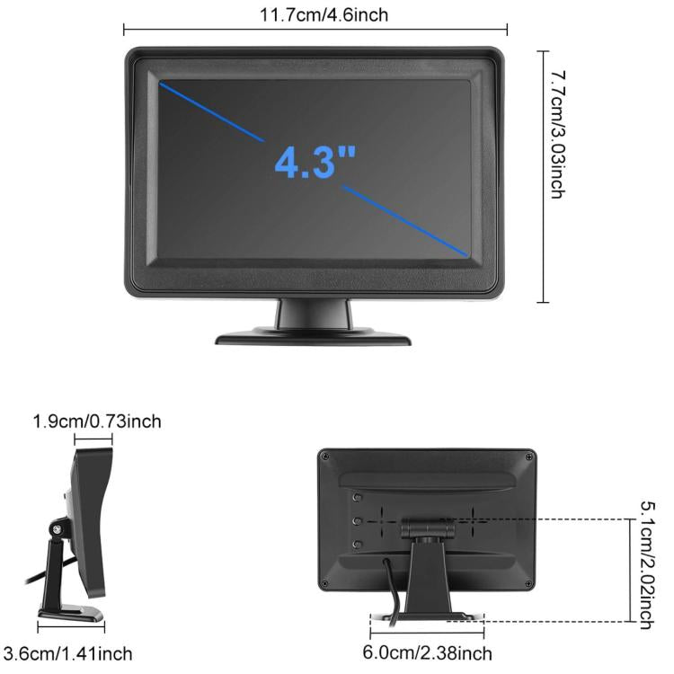 Monitor per passeggino posteriore con schermo IPS 4,3" 480p