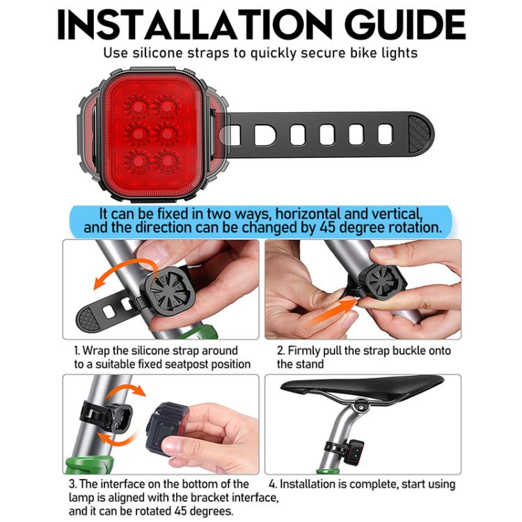 Luce di segnalazione notturna per bicicletta, ricaricabile., CYCLAMI Q6 Front Light+Tail Light