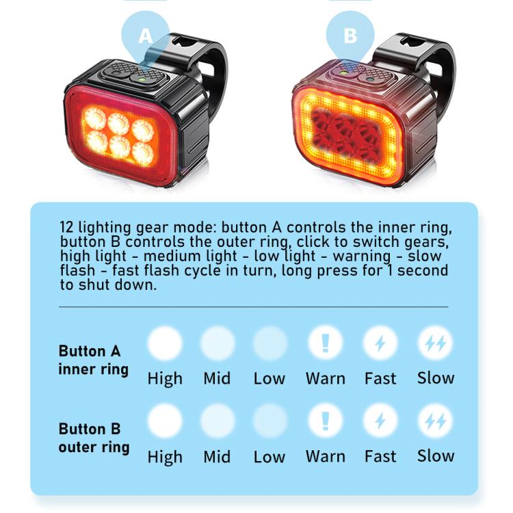 Luce di segnalazione notturna per bicicletta, ricaricabile., CYCLAMI Q6 Front Light+Tail Light