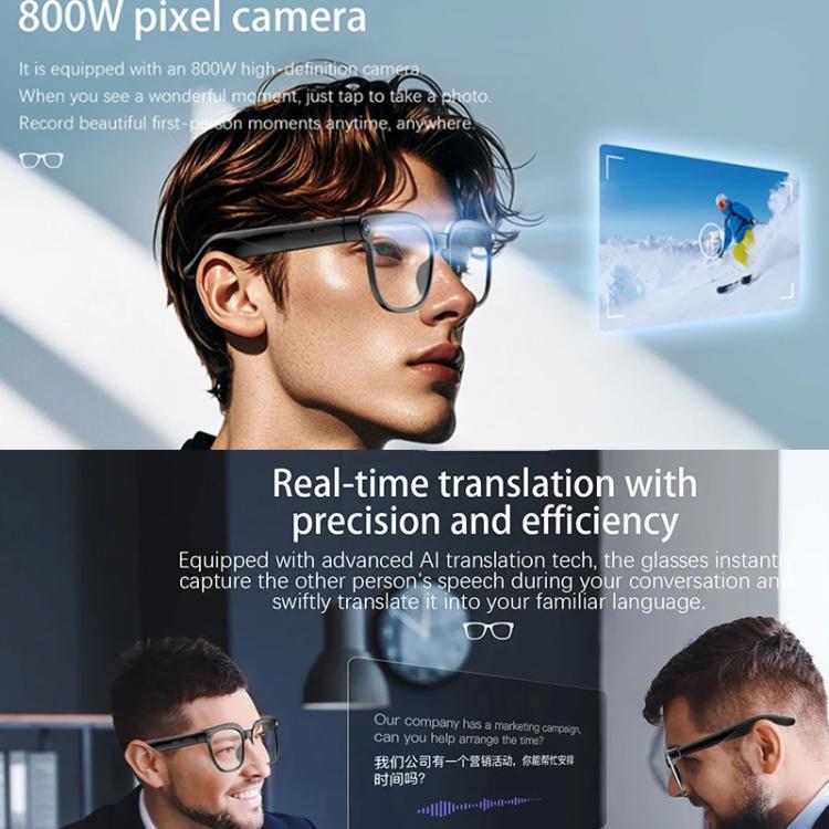 Occhiali intelligenti M02S con fotocamera HD da 8 MP, video 1080p, assistente vocale AI, registrazione, traduzione, Transparent, Sunglasses, Photochromic, Transparent+Sunglasses, Transparent+Photochromic