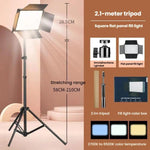 Pannello LED piatto quadrato da 10 pollici (2700K-6500K) con alette a 4 battenti e treppiede da 2,1 m per studio fotografico/video., US Plug