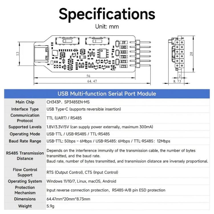 Modulo convertitore seriale multiprotocollo USB YAHBOOM per STM32, ESP32, Raspberry Pi, Module, Module + DuPont Wire, Module + DuPont wire + Type-C