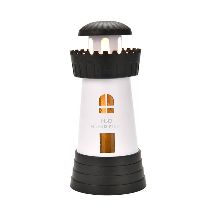 Umidificatore mini compatto a forma di faro da 290 ml, diffusore di nebulizzazione silenzioso per la casa.