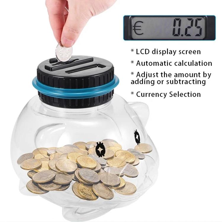 Salvadanaio elettronico contamonete da 1,6 litri, US Dollar, Euro, British Pound, Taiwan Dollar, Japanese Yen, Mexican Peso, Canadian Dollar, Swiss Franc, Polish Z?oty, Russian Ruble