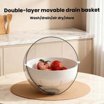 Cestello a doppio strato per lavare e scolare frutta e verdura, ideale per la cucina domestica e per scolare il riso., Transparent White