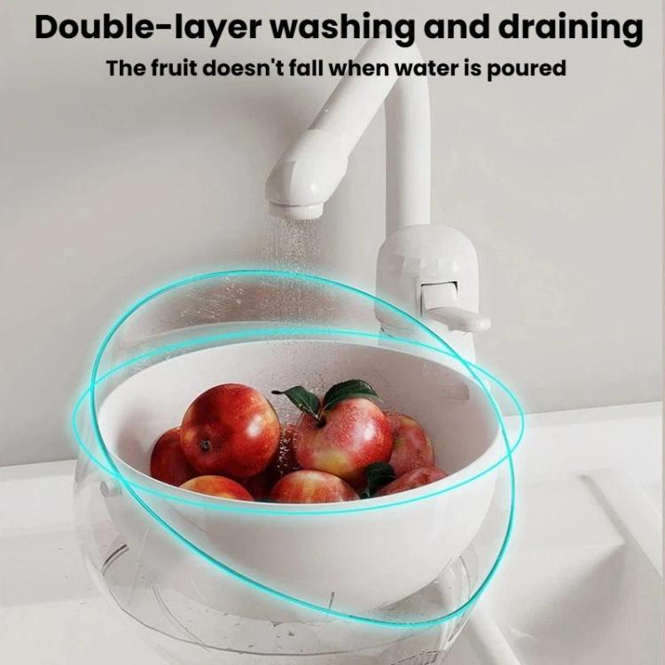 Cestello a doppio strato per lavare e scolare frutta e verdura, ideale per la cucina domestica e per scolare il riso., Transparent White