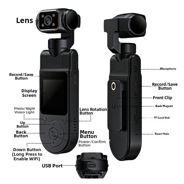 Videocamera da corpo X20 HD con obiettivo, visione notturna a infrarossi, videocamera d'azione portatile., Direct Recording 1080P, 1080P+WFIF, 2K+WIFI