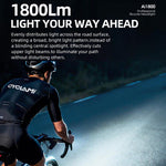 Faro anteriore per bicicletta CYCLAMI AI1800, impermeabile, ad alta intensità, ideale per la guida notturna.