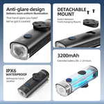 Faro anteriore per bicicletta CYCLAMI AI1800, impermeabile, ad alta intensità, ideale per la guida notturna.