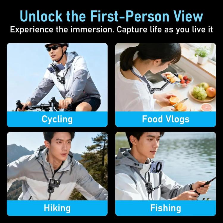 Supporto per telefono da indossare al collo, ciclismo, visuale in prima persona, montaggio sul petto, stabilizzazione anti-vibrazione, Magnetic, Clip, Action Camera
