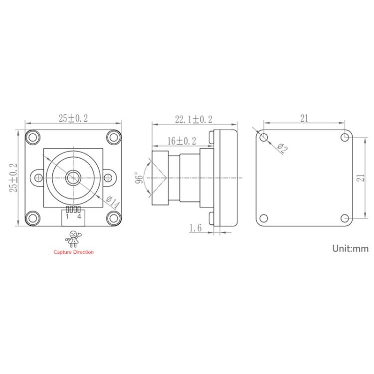 Fotocamera USB OV2735 2MP con porta Type-C e connettore 4 pin