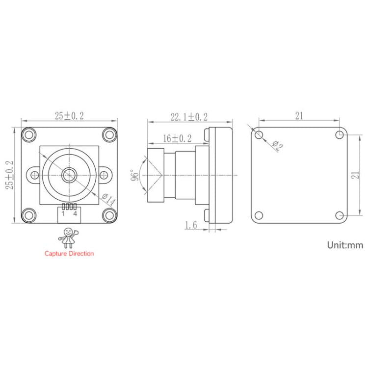 Fotocamera USB OS05A10 5MP con porta Type-C e connettore 4 pin