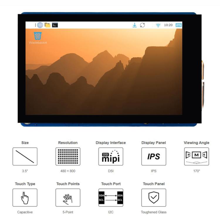 Display touch capacitivo 3,5" IPS per Raspberry Pi