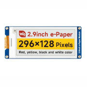 Display E-Paper da 2,9 pollici WAVESHARE, display E-Ink, 296x128, rosso/giallo/nero/bianco, interfaccia SPI, Raw Display, With Driver Board