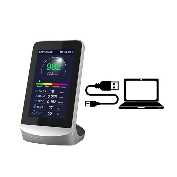 Monitor di qualità dell'aria 10 in 1 con esportazione dati su PC per CO2, PM2.5, PM10, HCHO, TVOC, temperatura e umidità., DM72B