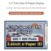 Display E-Ink a colori WAVESHARE da 3,6 pollici con tecnologia e-paper E6, risoluzione 600×400 pixel., Raw Display, With Driver Board
