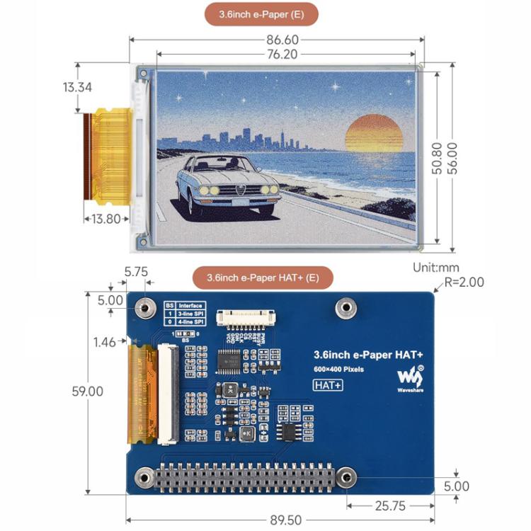 Display E-Ink a colori 3,6" 600x400 pixel con driver