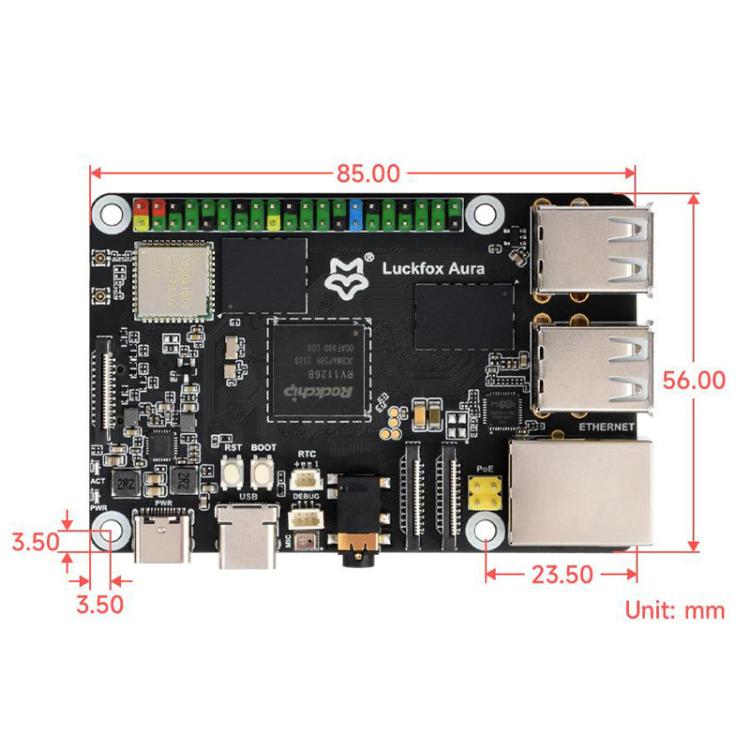Scheda di sviluppo Linux ad alte prestazioni Luckfox Aura con processore Rockchip RV1126B Quad-Core da 1,6 GHz, RAM 2GB eMMC Flash 64GB, RAM 4GB No eMMC, RAM 4GB eMMC Flash 64GB