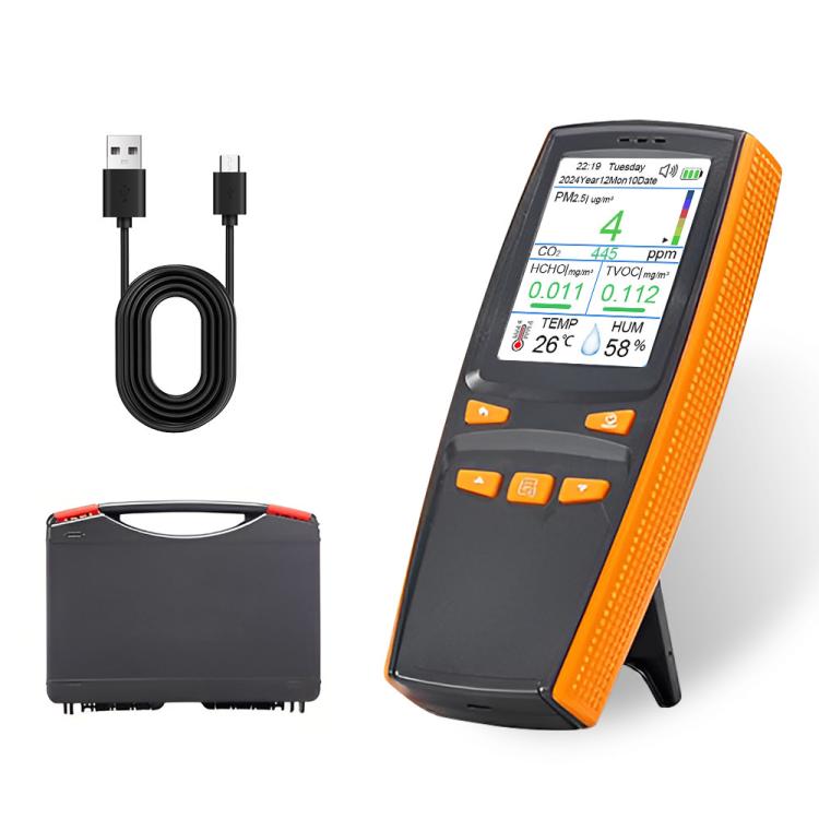 Monitor portatile 10 in 1 per la qualità dell'aria con esportazione dati su PC, rilevatore per CO2, PM2.5, PM10, HCHO, TVOC, AQI, temperatura e umidità., DM509