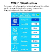 Monitor portatile 10 in 1 per la qualità dell'aria con esportazione dati su PC, rilevatore per CO2, PM2.5, PM10, HCHO, TVOC, AQI, temperatura e umidità., DM509