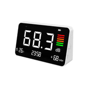 Rumoremetro digitale 4 in 1 con sensore di temperatura e umidità, visualizzazione dell'ora, batteria ricaricabile, retroilluminazione regolabile., DM219N