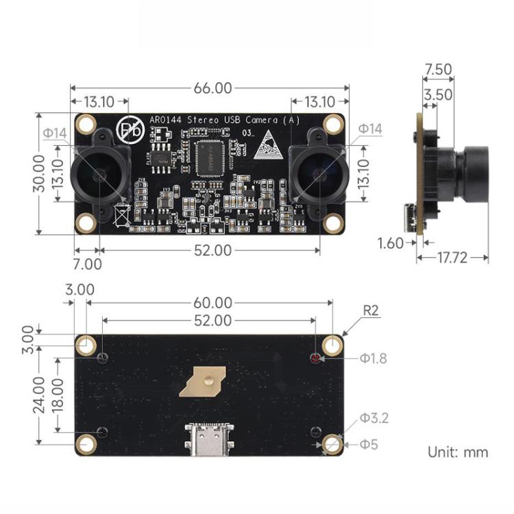 Modulo fotocamera USB stereo WAVESHARE AR0144 da 2 MP, 32695